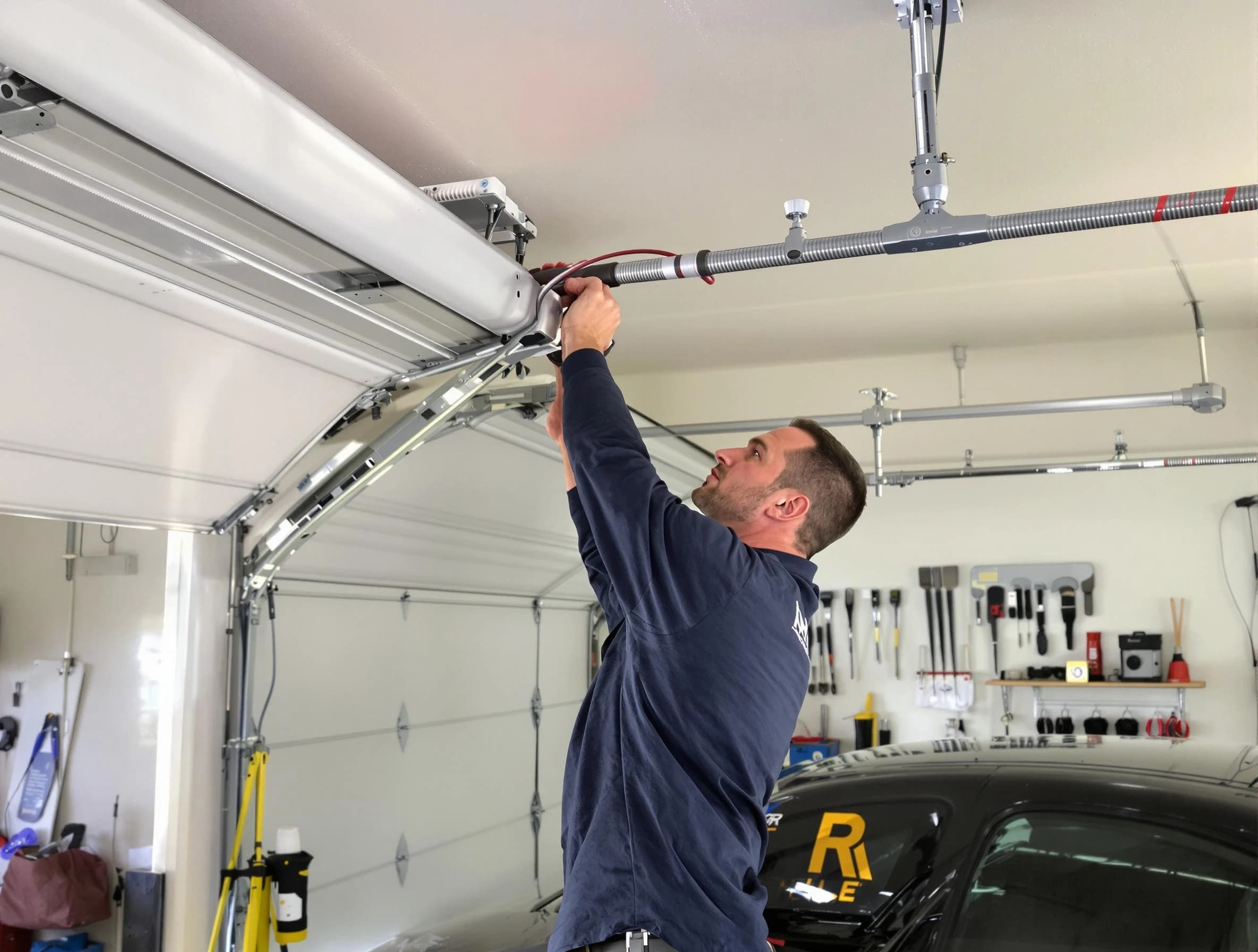 Sunset Garage Door Repair technician performing garage door cable repair in Sunset