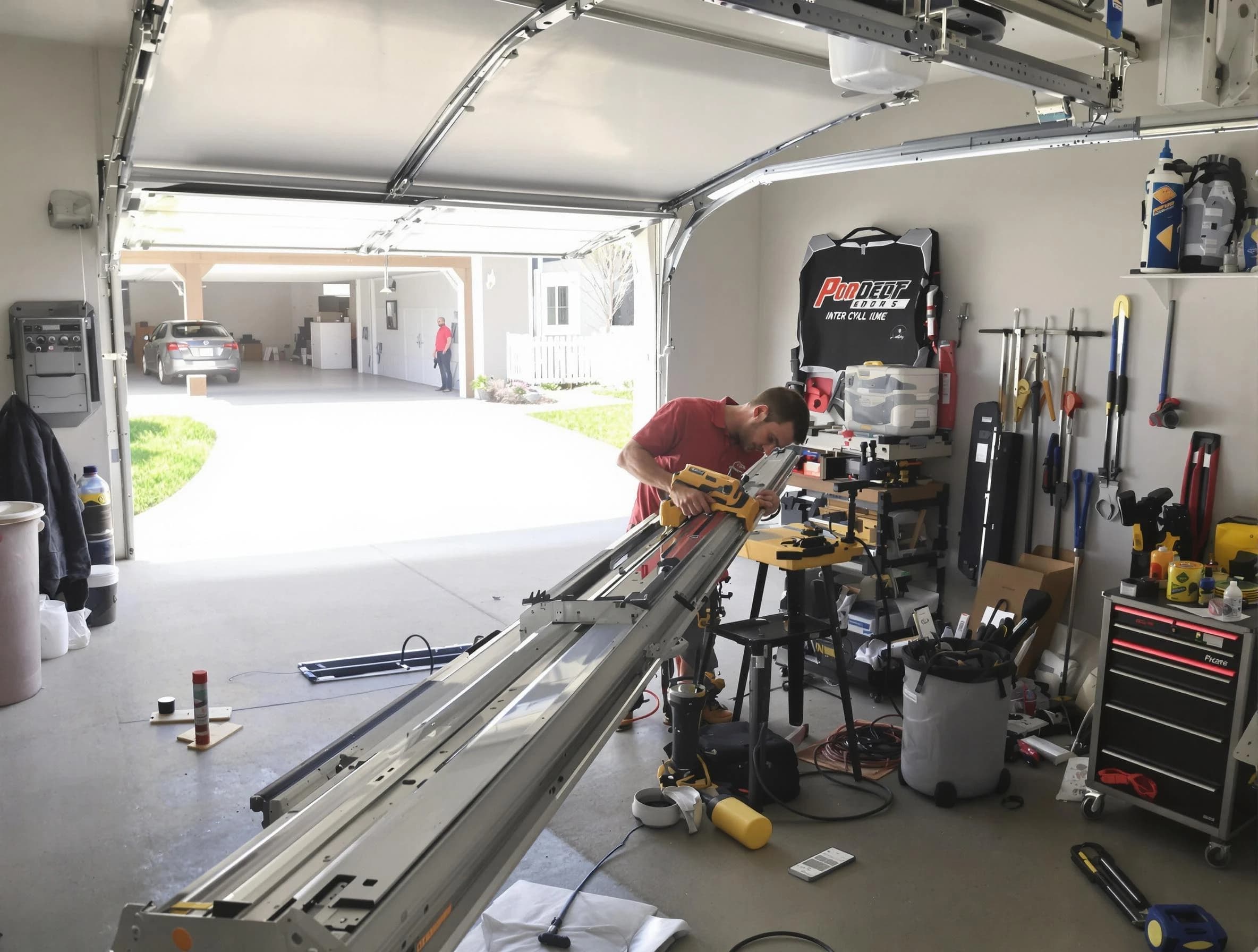 Sunset Garage Door Repair expert performing track repair in Sunset