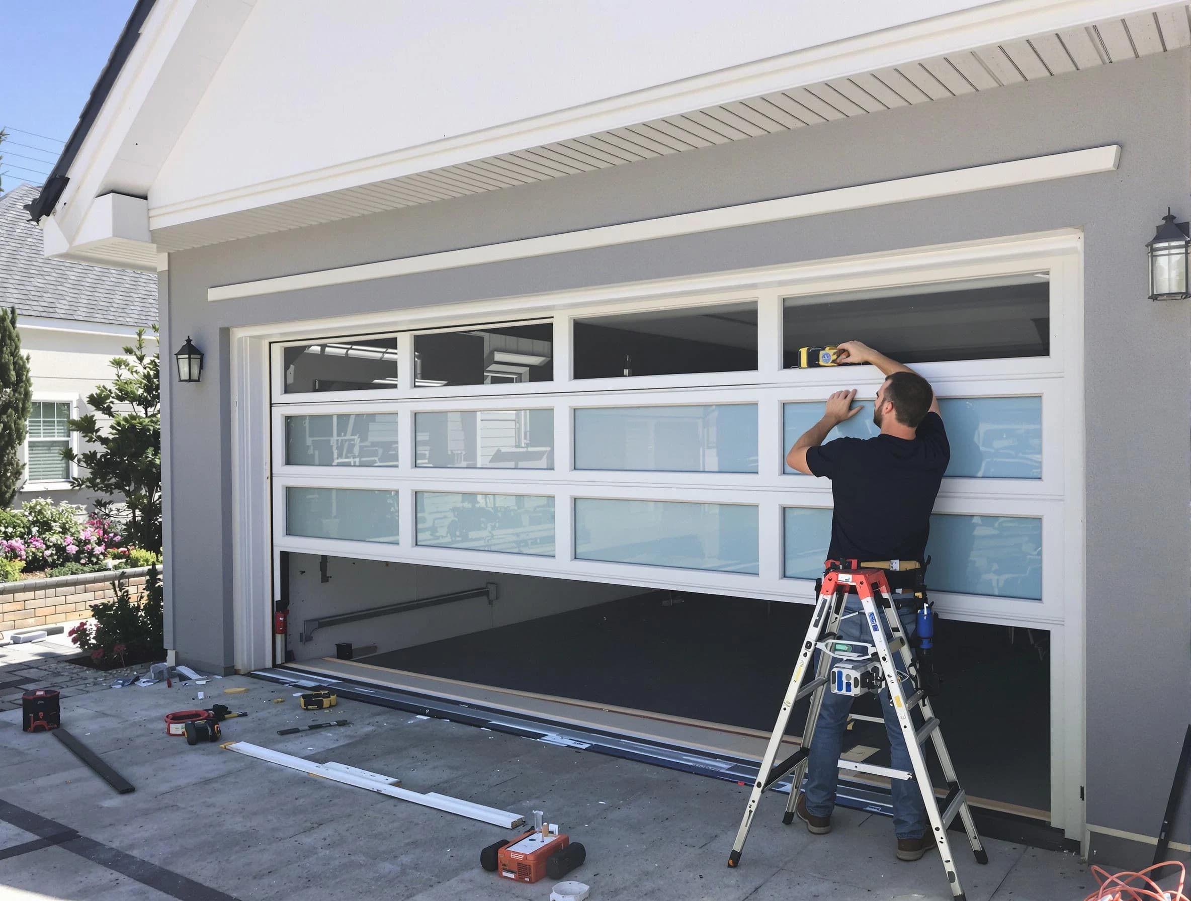 Sunset Garage Door Repair team performing garage door replacement in Sunset