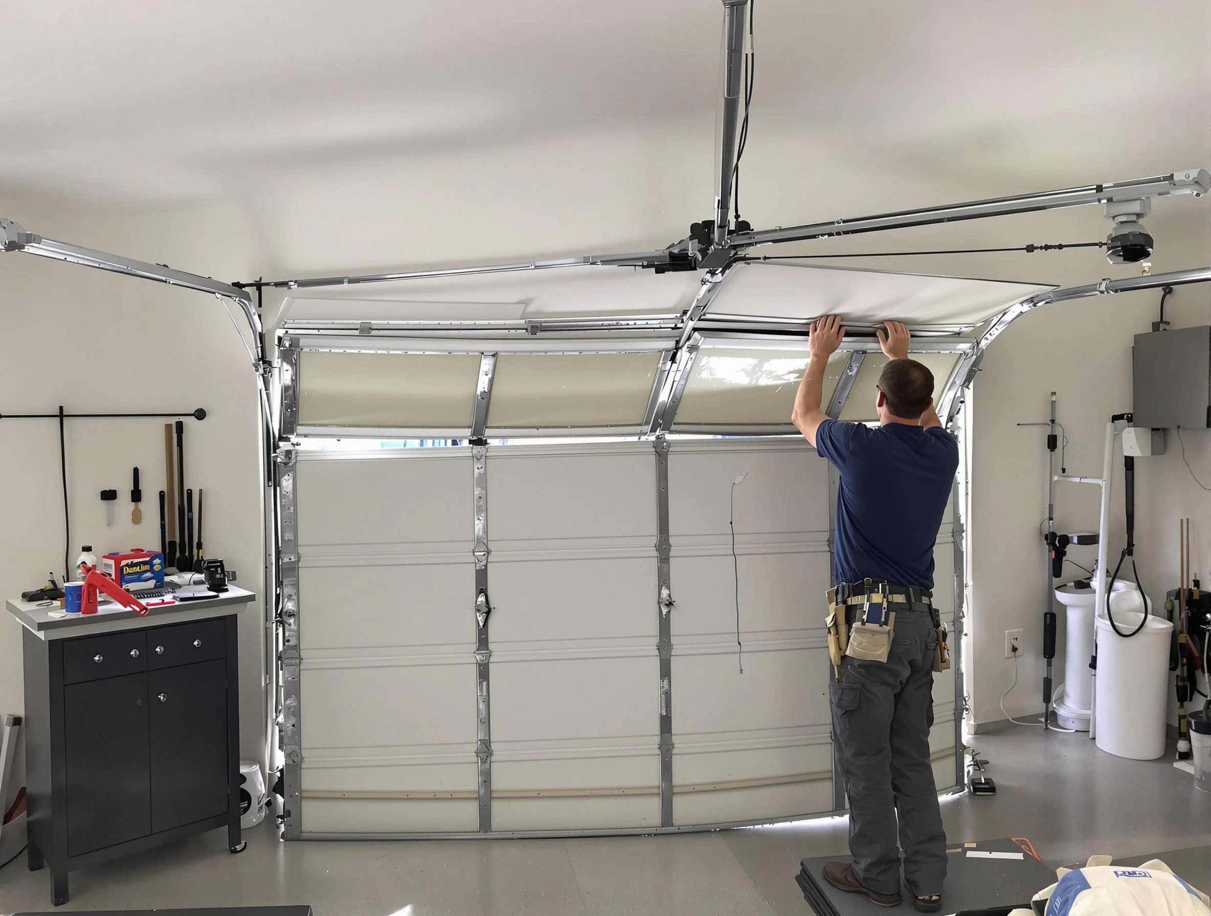 Sunset Garage Door Repair specialist performing precise section replacement on Sunset garage door