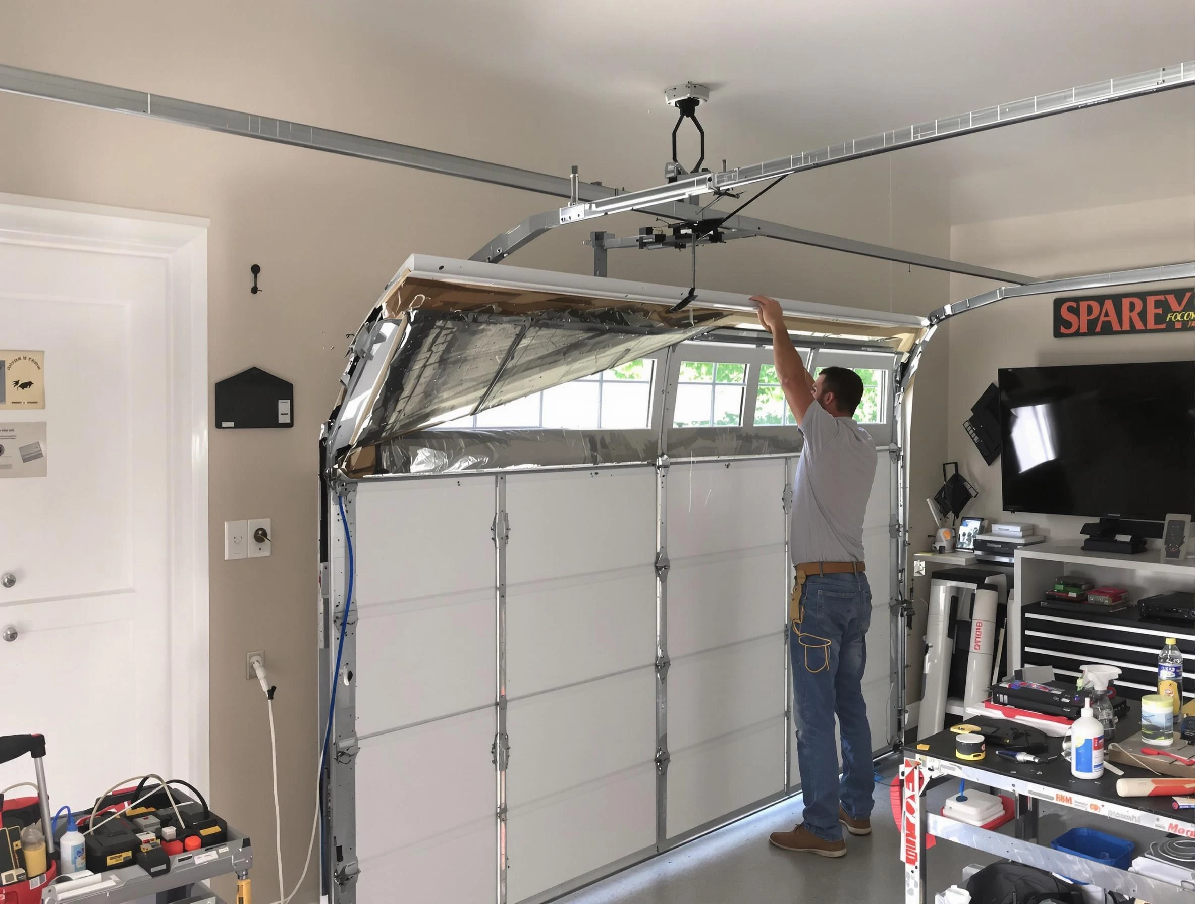 Garage door section replacement by Sunset Garage Door Repair in Sunset